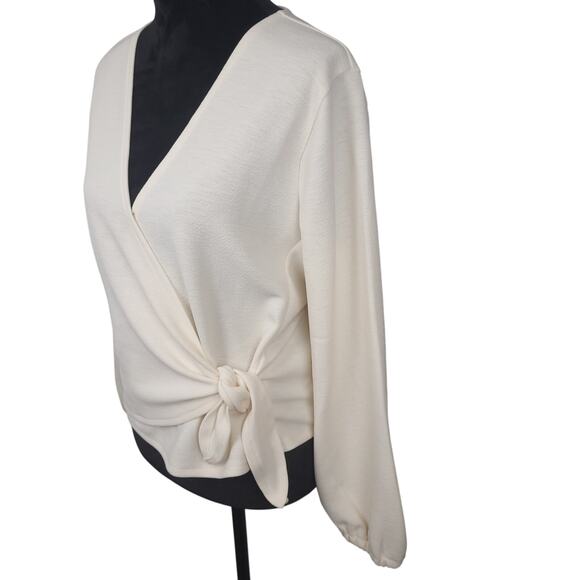 Madewell Texture & Thread Women's Crepe Wrap Crop Top Sz Large Long Sleeve Cream - Picture 4 of 14